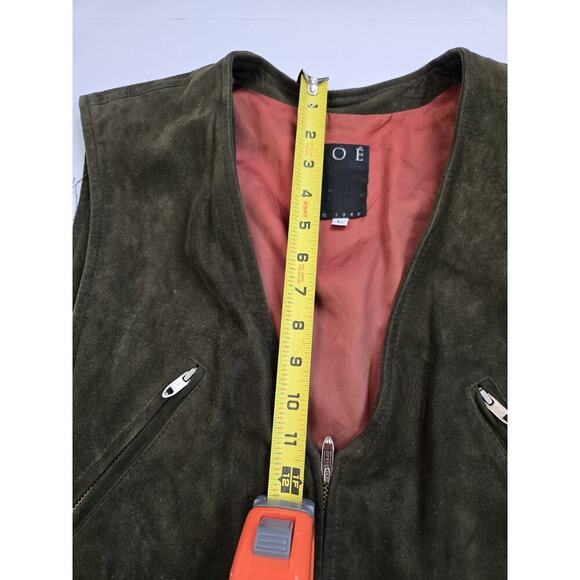 XOE New York Suede Leather Vest Vintage Green Vest Jacket Pockets Size Large - Picture 10 of 16